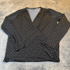 Banana Republic Black White Polka Dot Wrap Long Sleeve Top Womens Small